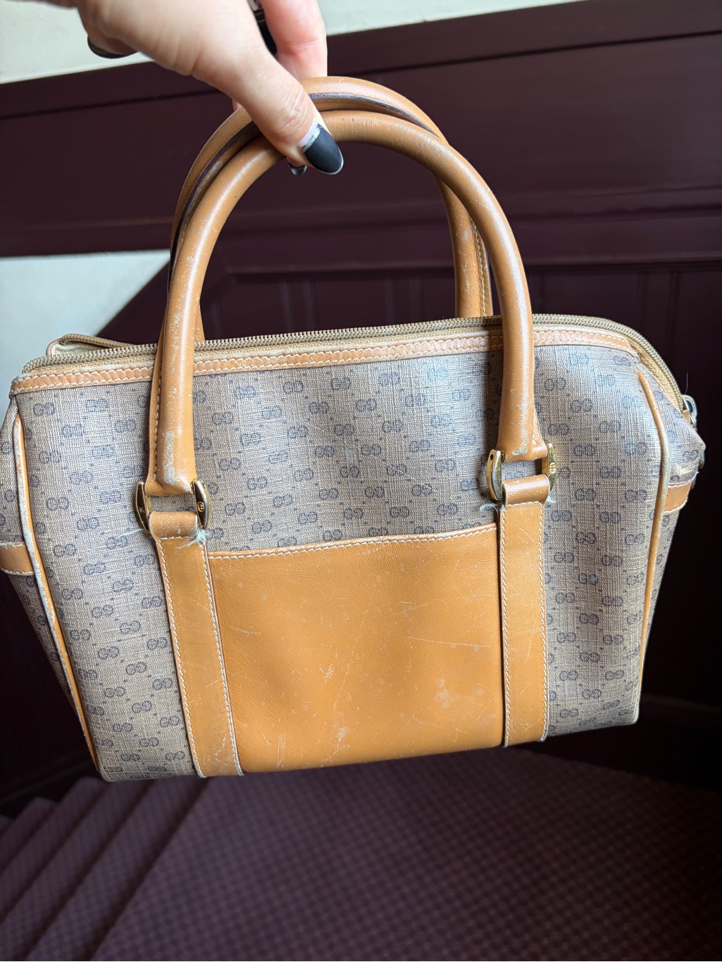 Vintage Authentic Top-Handle Gucci Tote In Tan And Beige